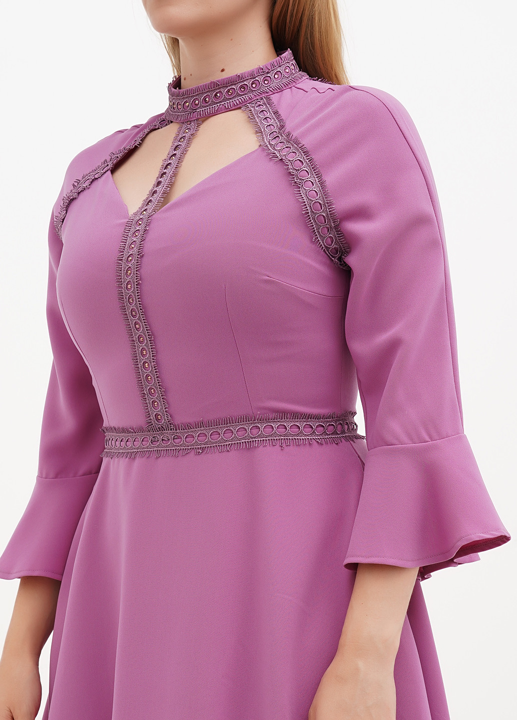 Сиреневое кэжуал платье клеш Sassofono однотонное