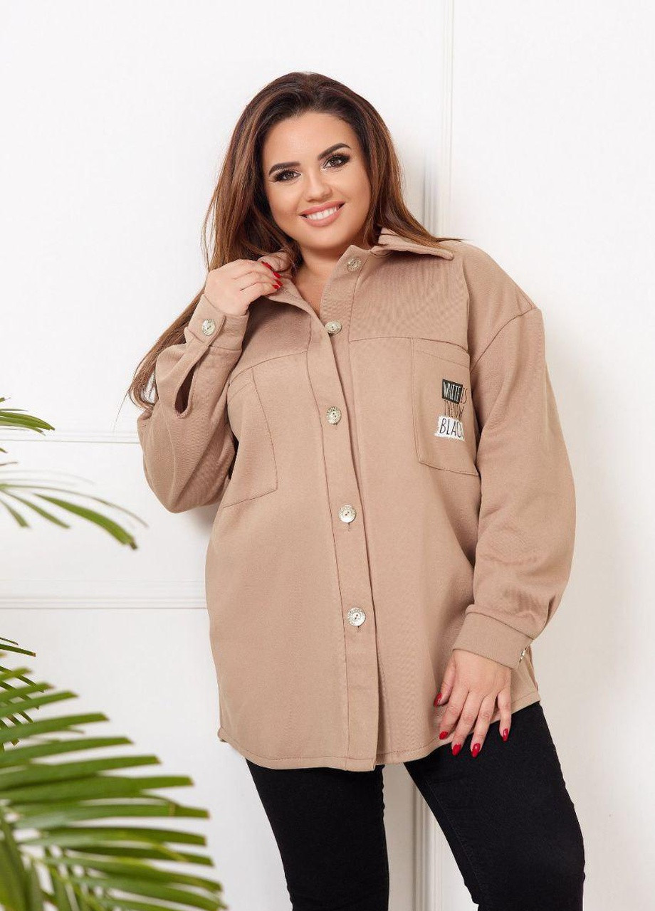 Темно-бежевая женская рубашка-куртка бежевого цвета р.58/60 375980 New Trend