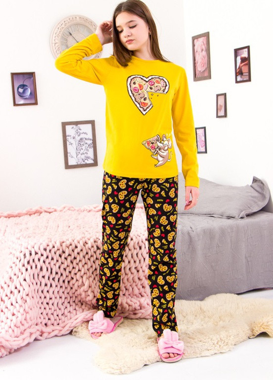 Желтая всесезон пижама для девочки (подростковая) кофта + брюки Носи своє