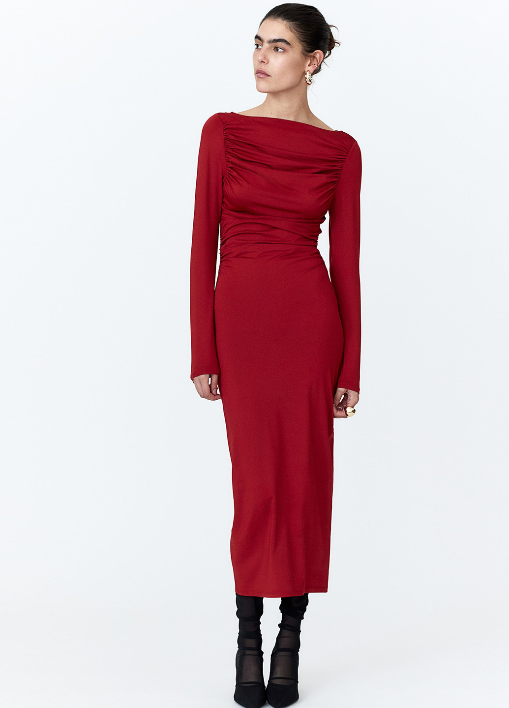 Темно-красное кэжуал платье H&M однотонное