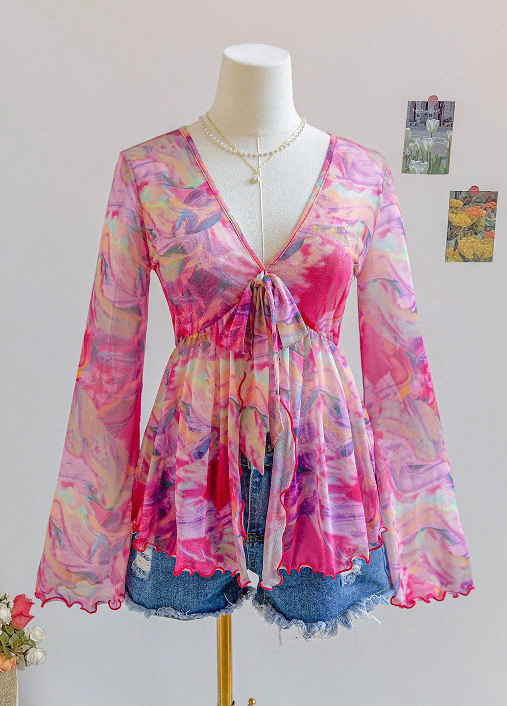 Розовая блуза с баской SHEIN