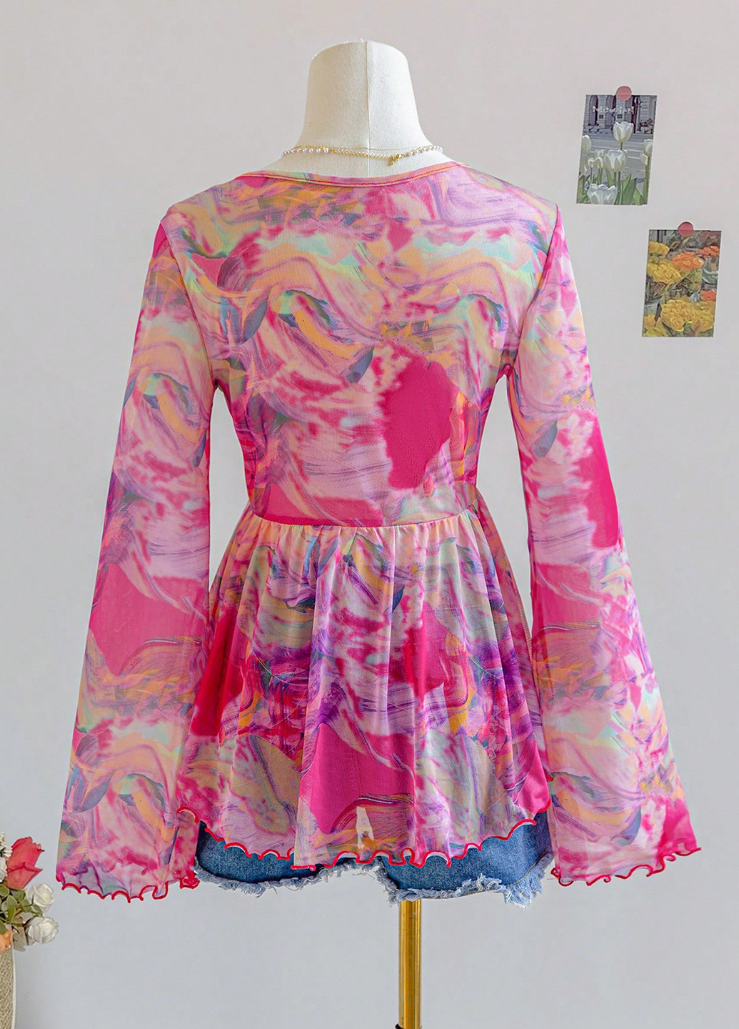 Розовая блуза с баской SHEIN