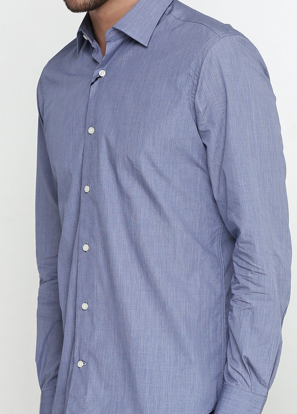 Голубой кэжуал рубашка меланж Massimo Dutti с длинным рукавом