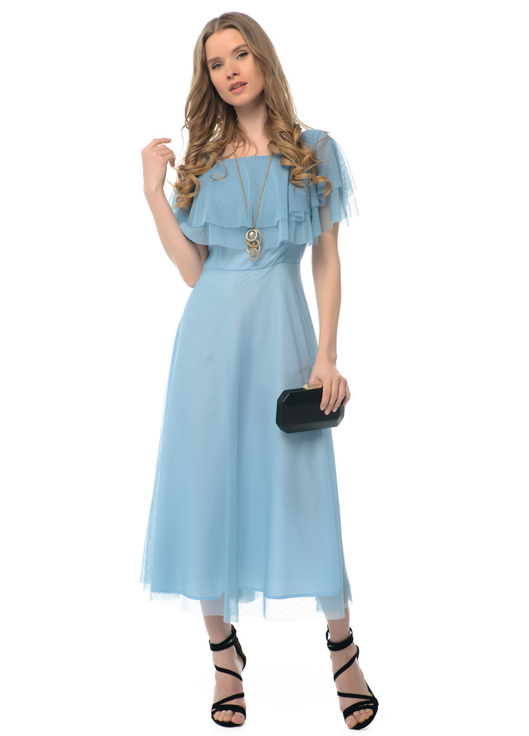 Светло-голубое коктейльное платье миди GENEVIE однотонное