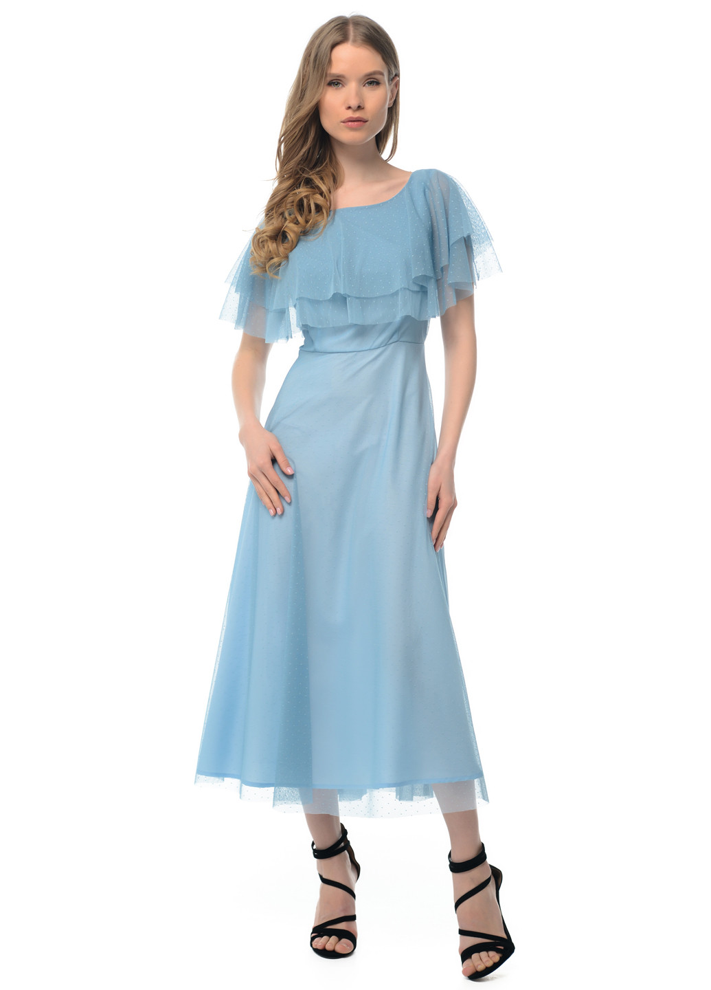 Светло-голубое коктейльное платье миди GENEVIE однотонное