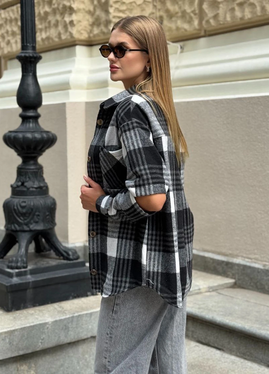 Черно-белая кэжуал рубашка в клетку No Brand