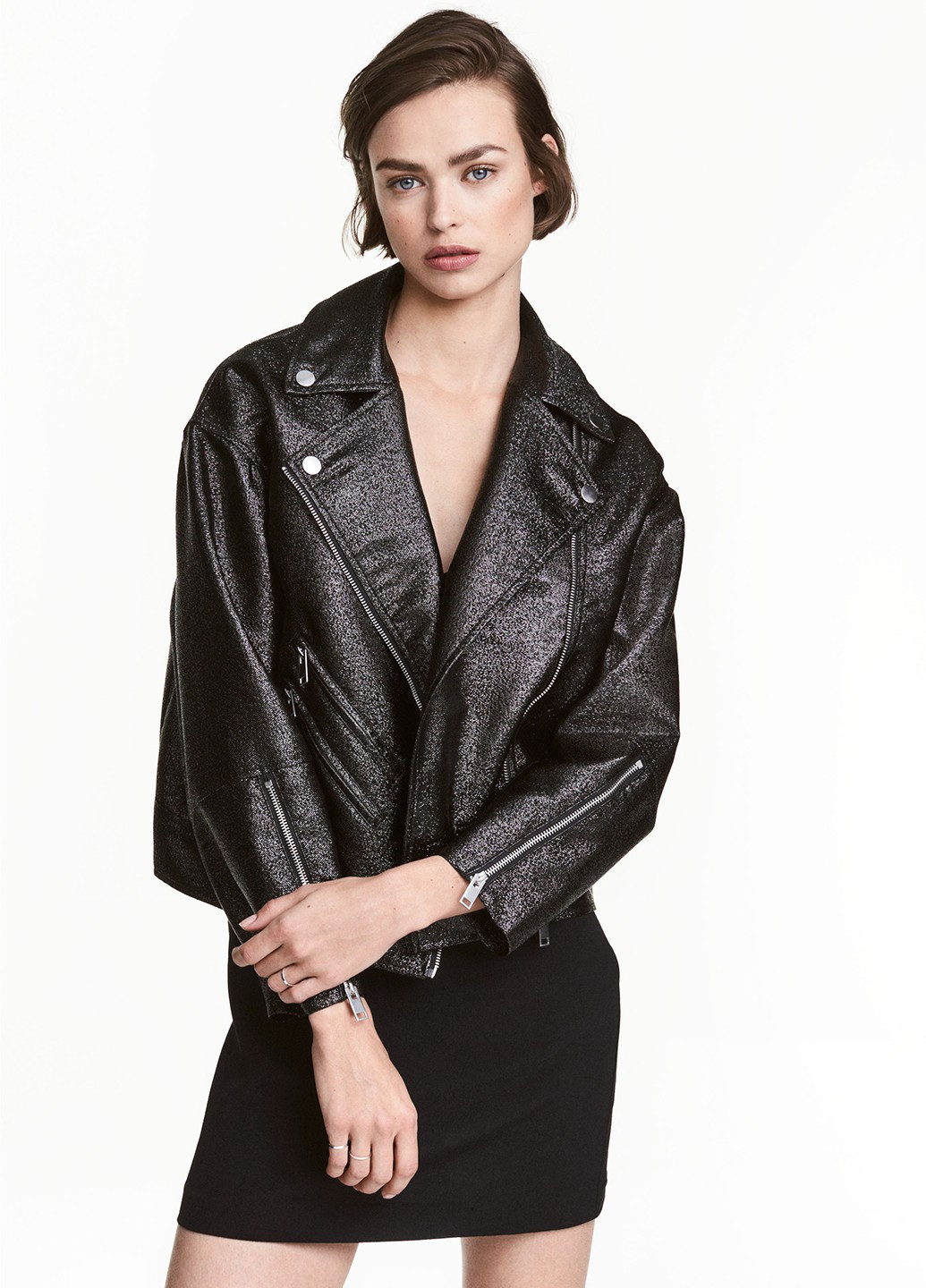 Черно-белый женский жакет H&M с узором «перец с солью» - демисезонный