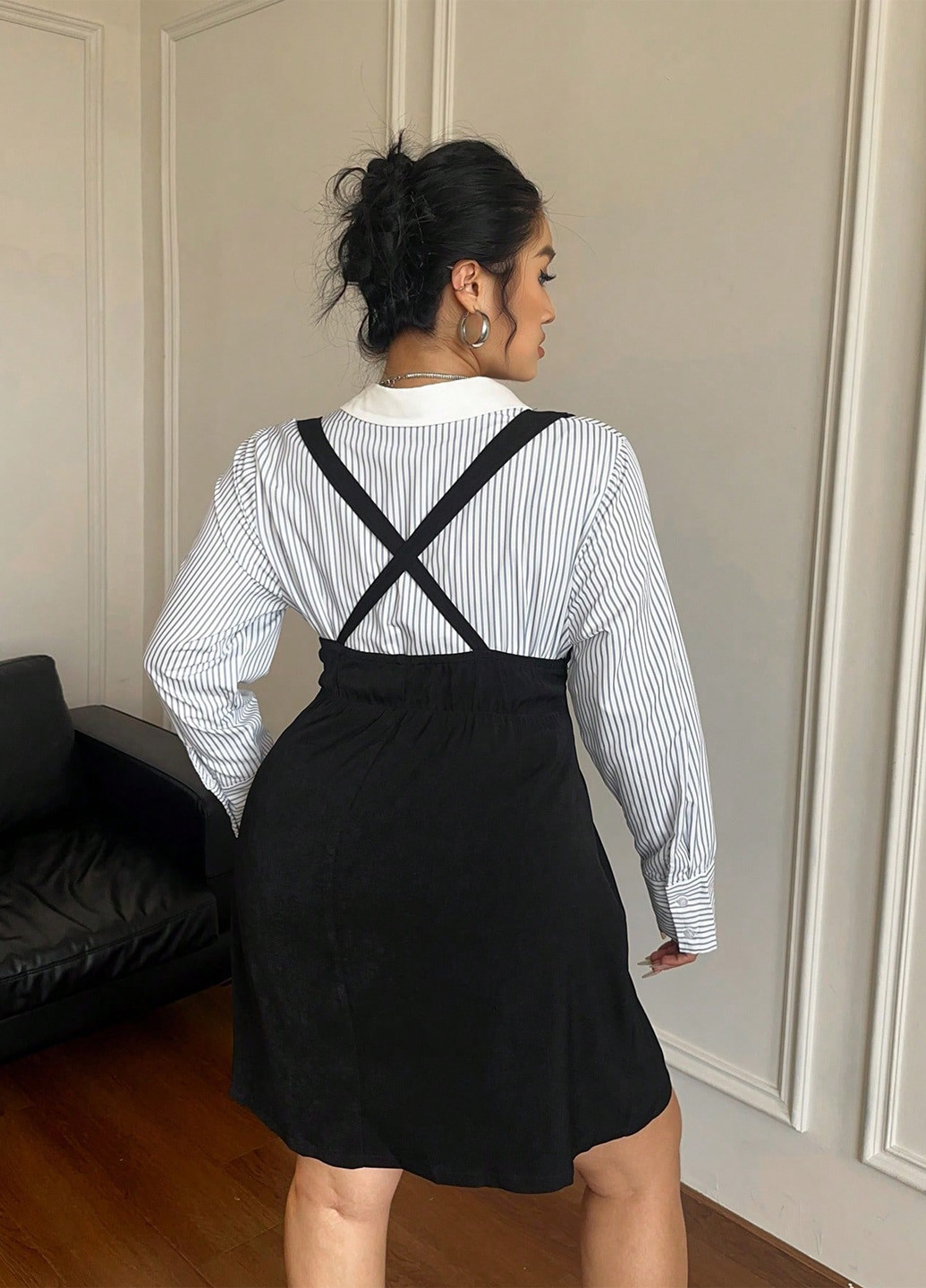 Комбинированный демисезонный комплект (блуза, сарафан) SHEIN