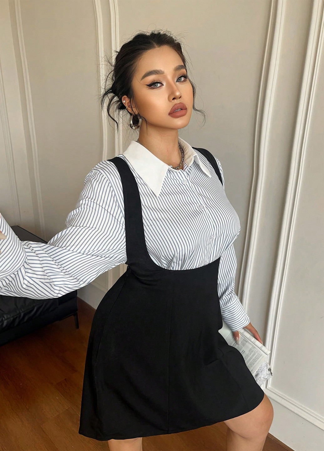 Комбинированный демисезонный комплект (блуза, сарафан) SHEIN