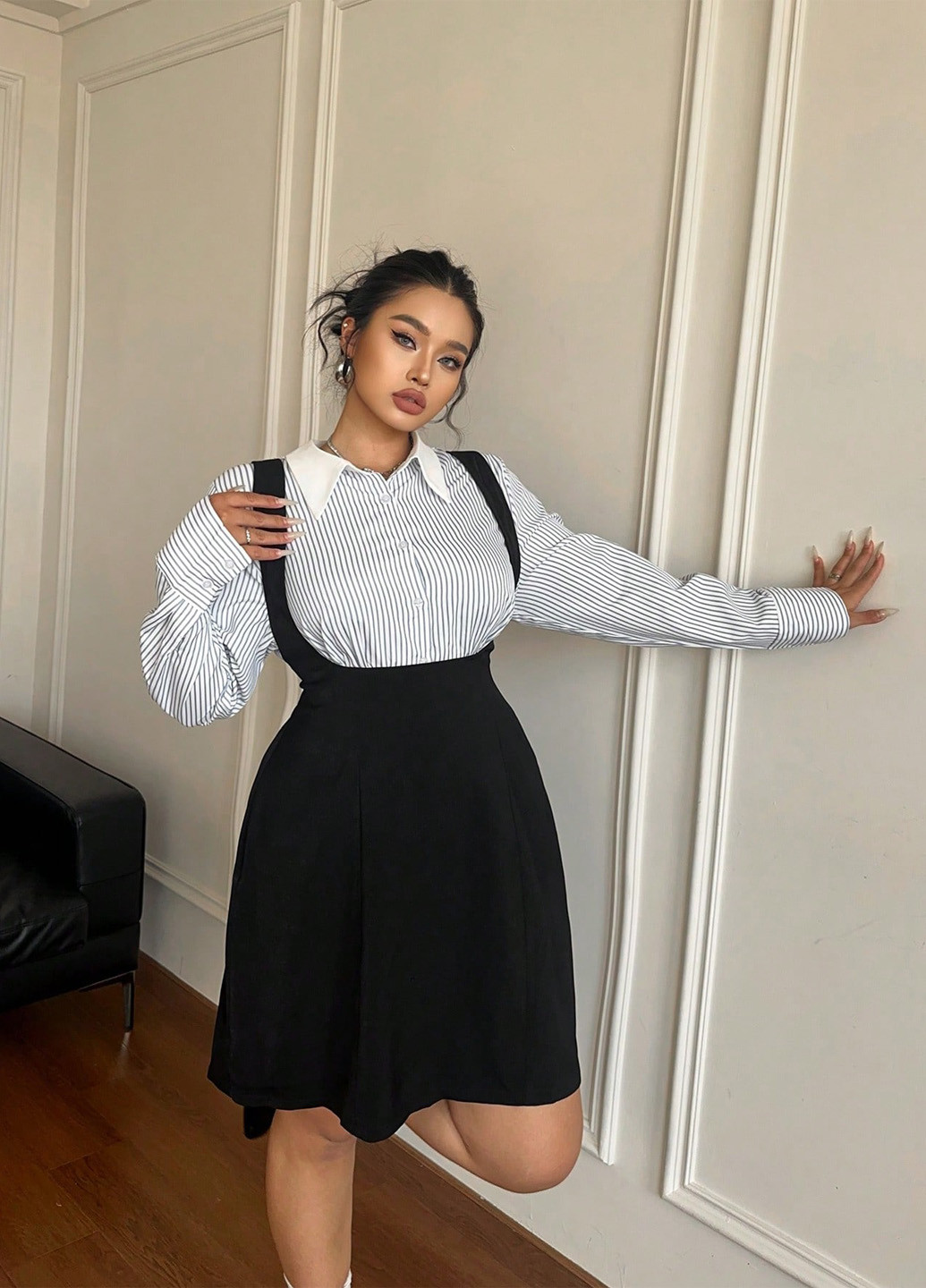 Комбинированный демисезонный комплект (блуза, сарафан) SHEIN