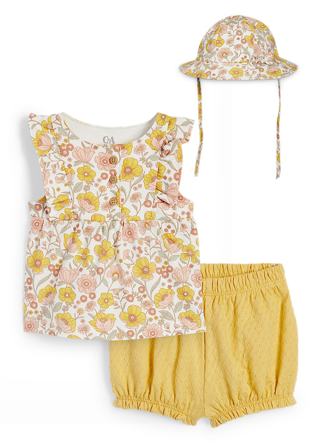 Желтый летний комплект (туника, шорты, панама) C&A