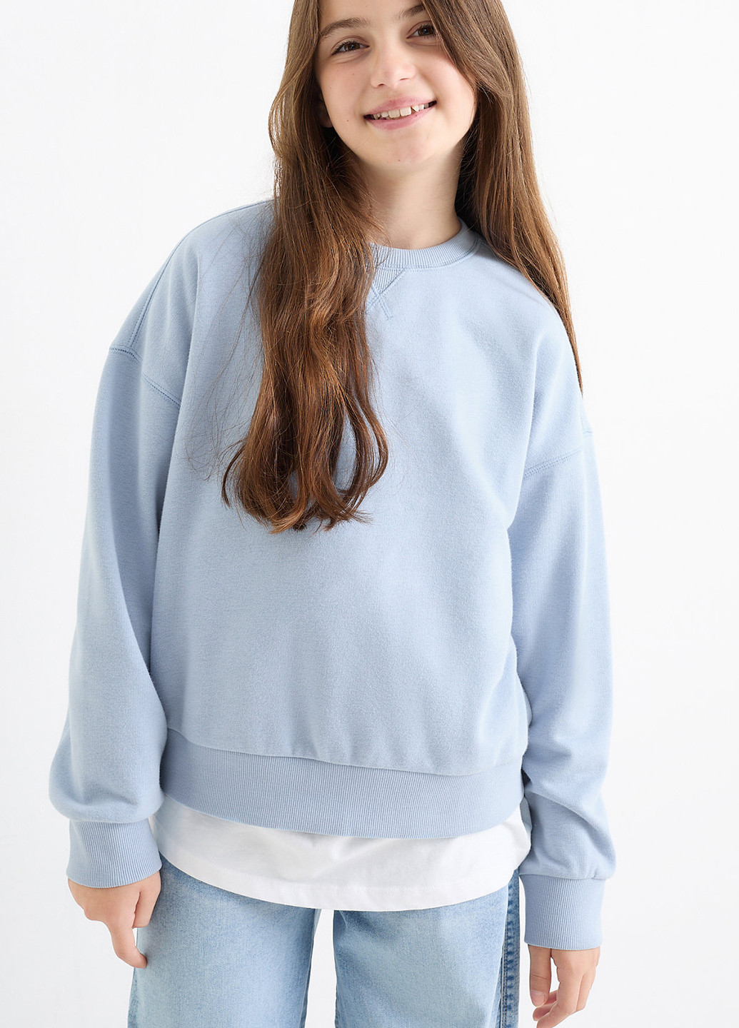 C&A свитшот однотонный голубой кэжуал хлопок, трикотаж