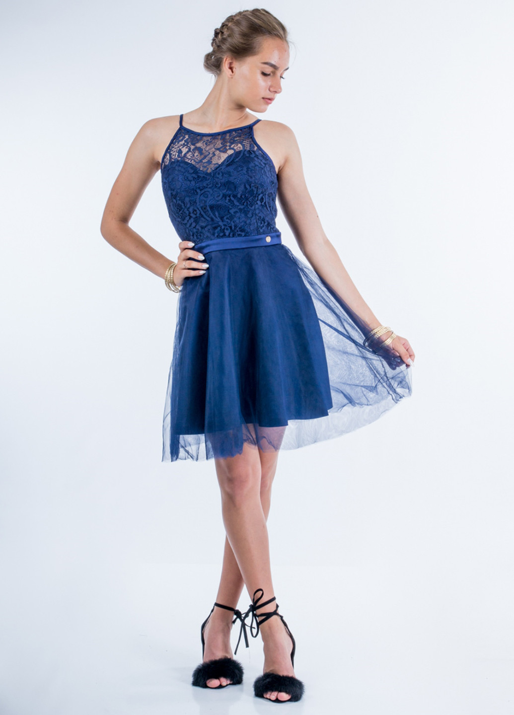Синя коктейльна плаття, сукня кльош Sarah Chole однотонна