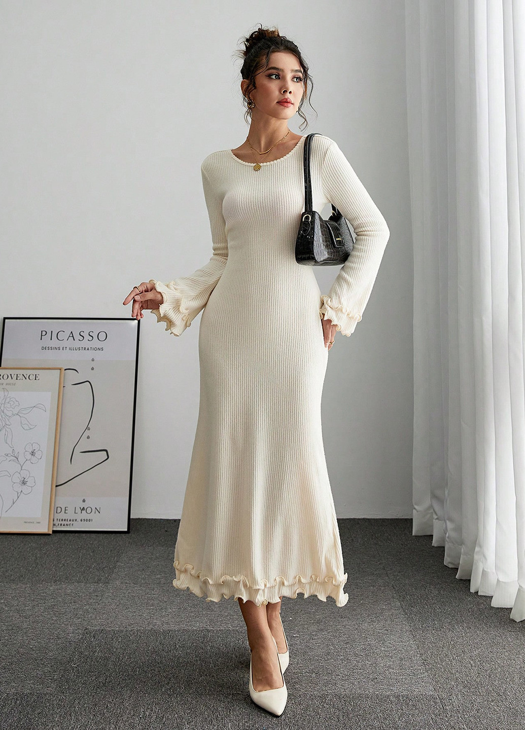 Молочна ділова, святковий, кежуал сукня сукня светр SHEIN однотонна