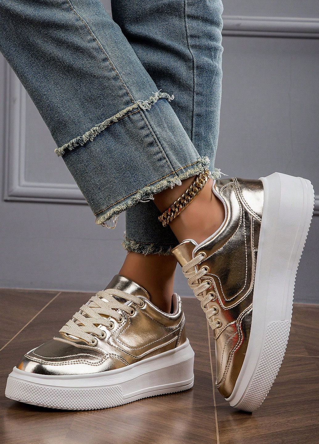 Кроссовки SHEIN золотые демисезоны (356956692)