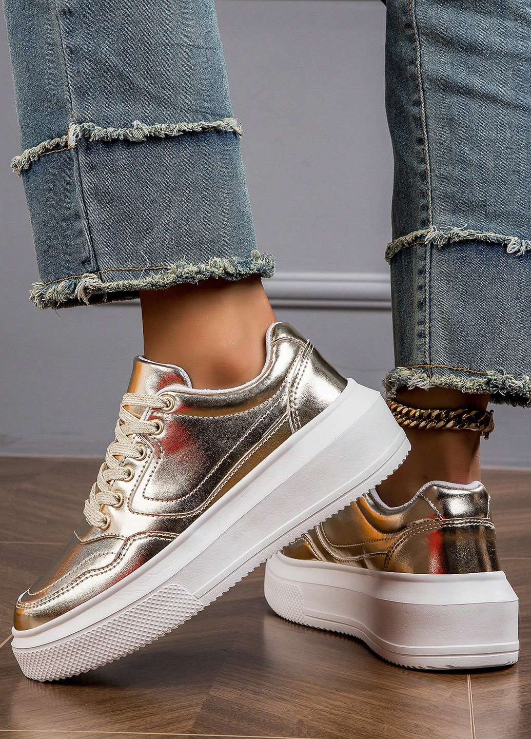 Кроссовки SHEIN золотые демисезоны (356956692)