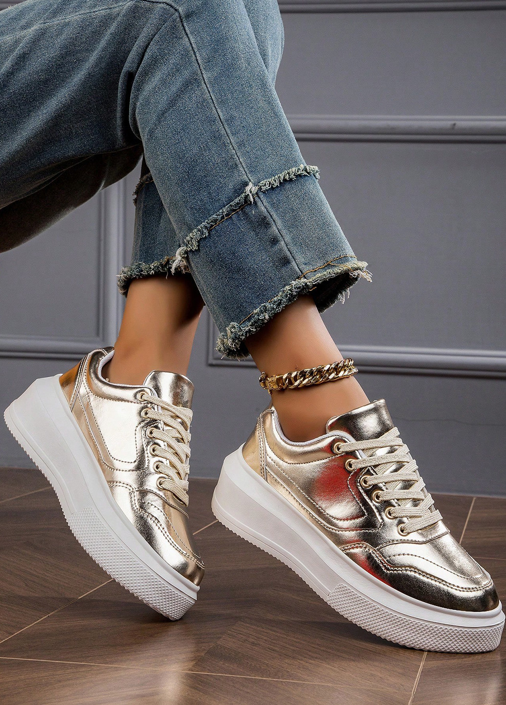 Кроссовки SHEIN золотые демисезоны (356956692)