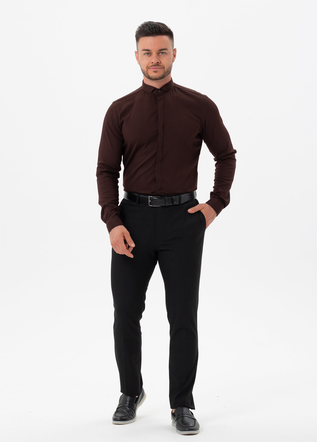 Коричневая кэжуал, классическая рубашка однотонная Trend Collection