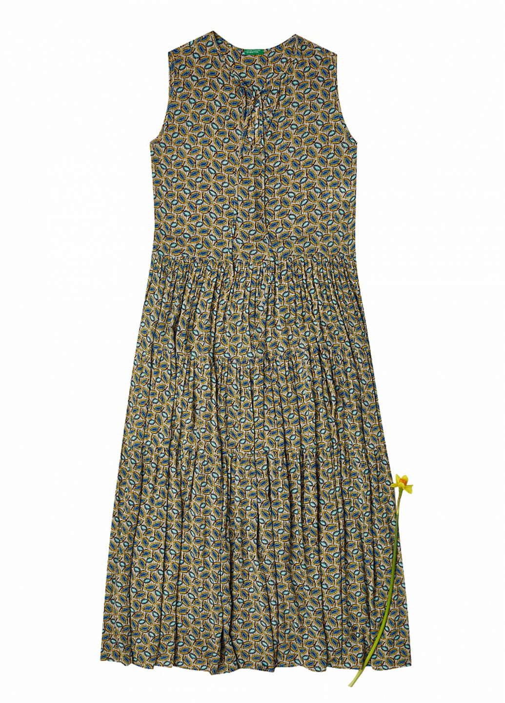 Оливковое (хаки) кэжуал платье клеш United Colors of Benetton с орнаментом