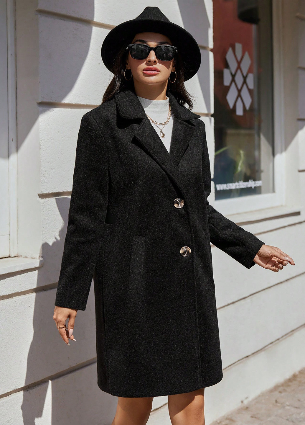 Черное демисезонное Пальто однобортное SHEIN