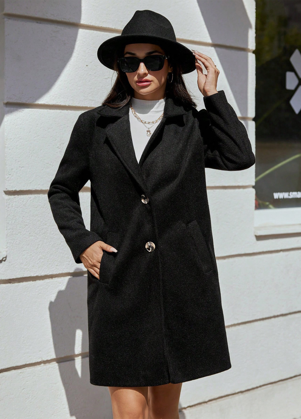 Черное демисезонное Пальто однобортное SHEIN