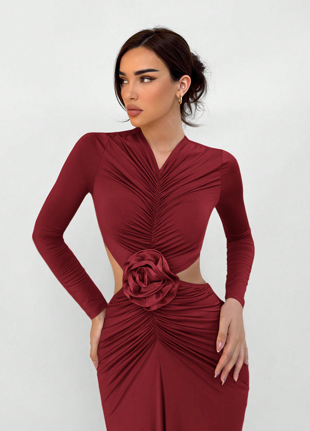Бордовое вечернее платье SHEIN однотонное