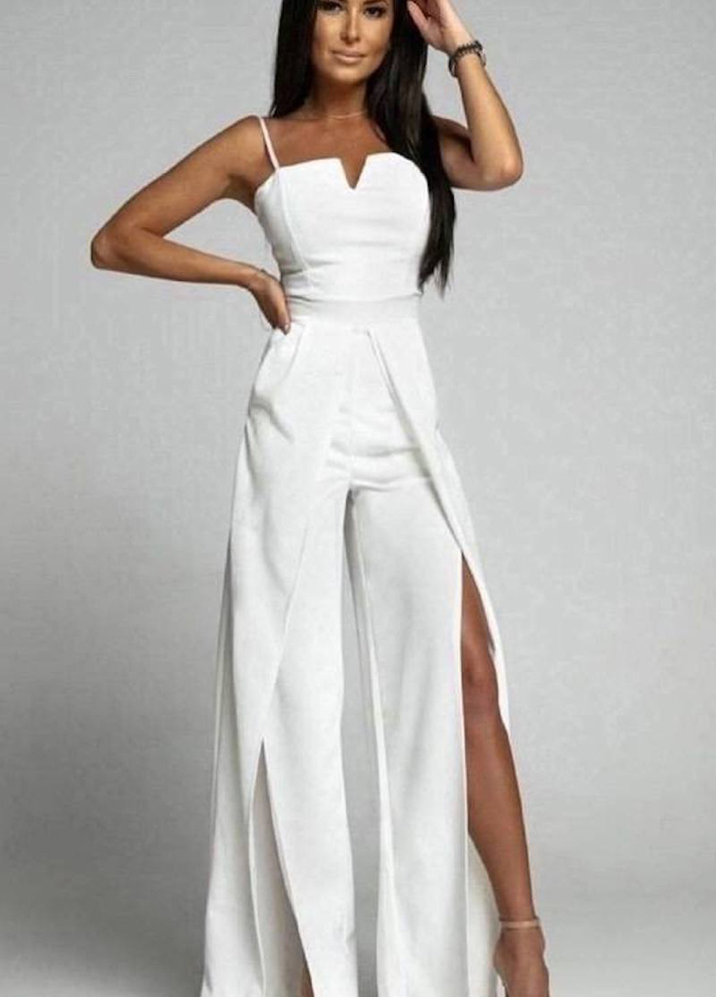 Комбинезон Fashion комбинезон-брюки однотонный белый кэжуал полиэстер