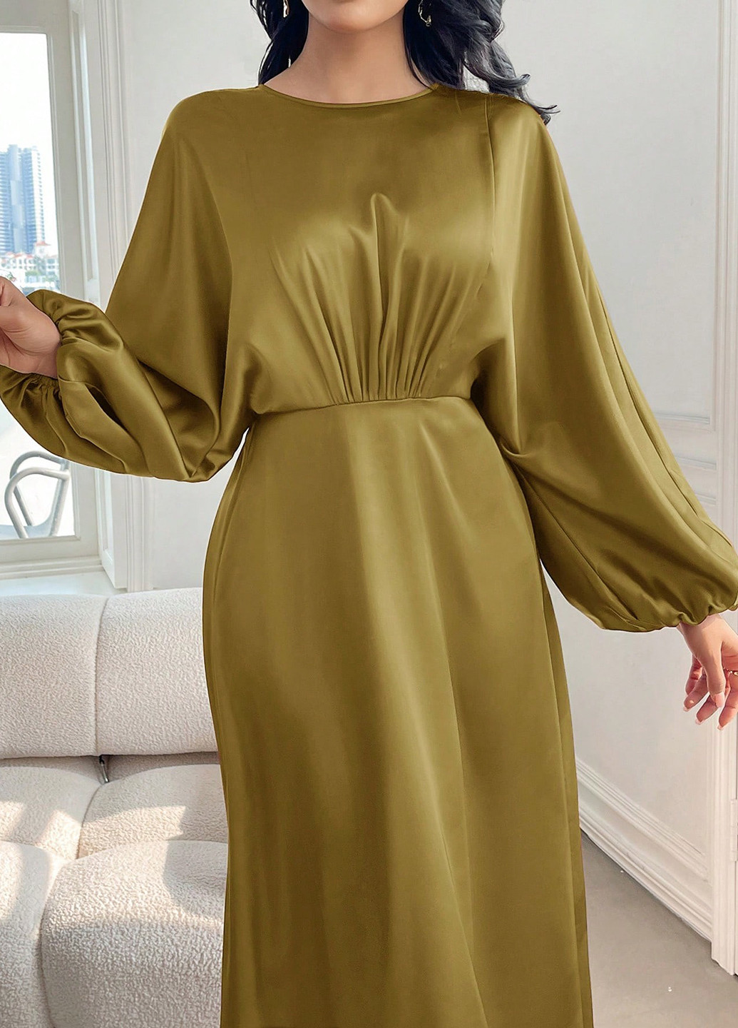 Оливкова (хакі) вечірня сукня кльош SHEIN однотонна