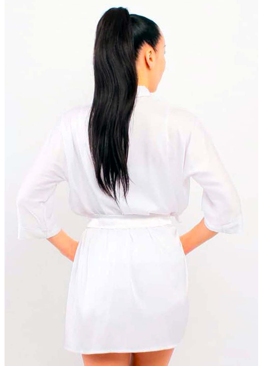 Белый демисезонный комплект халат + майка + шорты Ghazel