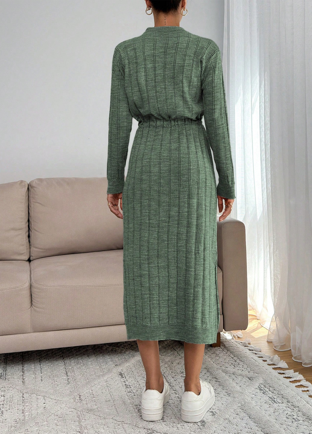 Зелена святковий, кежуал сукня а-силует, сукня светр SHEIN однотонна