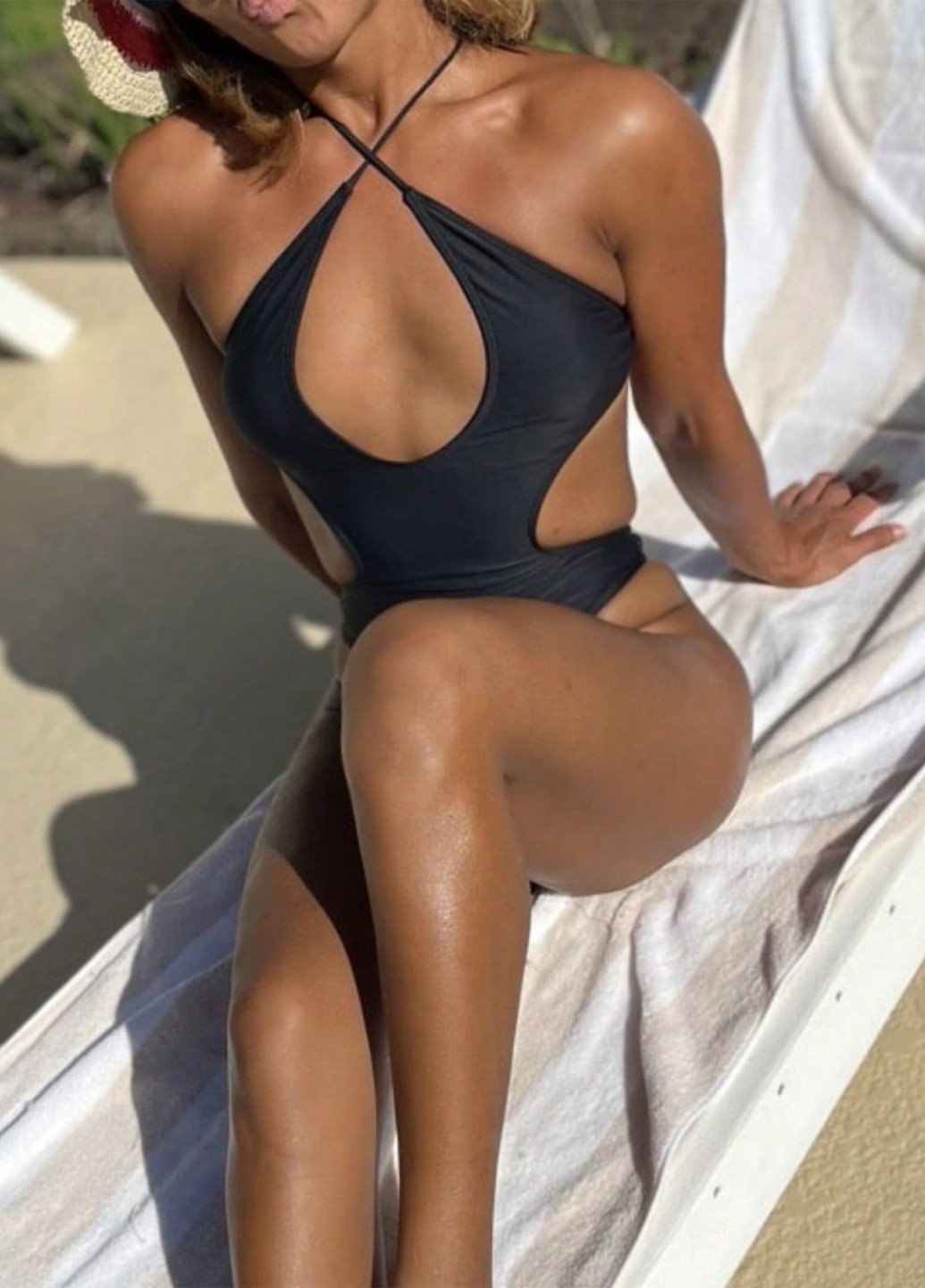 Чорний літній купальник суцільний, монокіні SHEIN