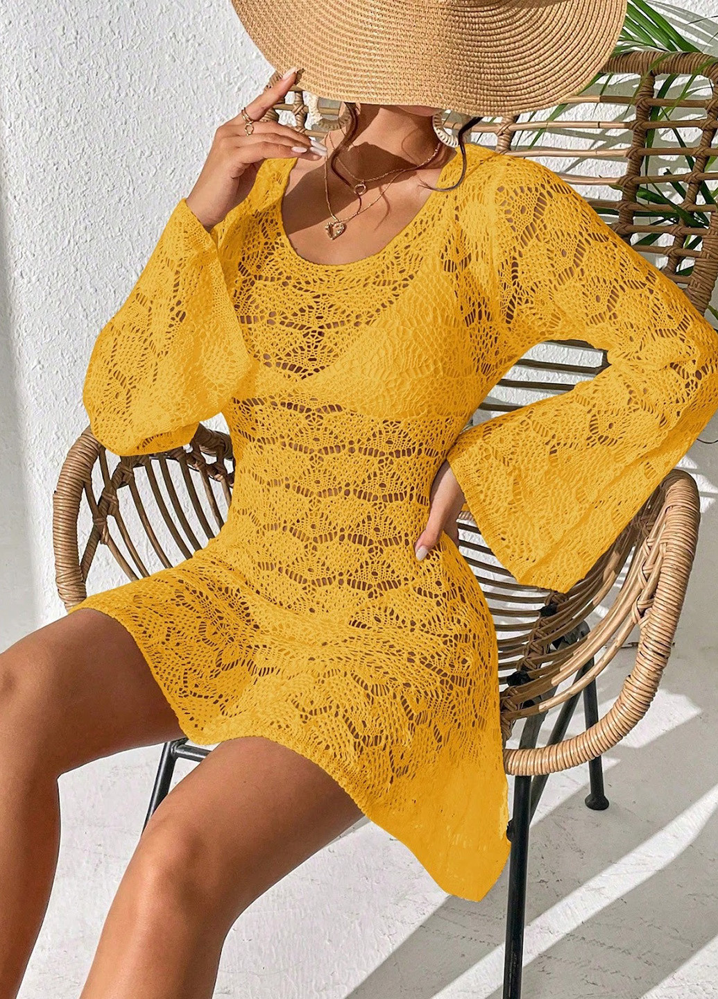 Помаранчева пляжна сукня з відкритою спиною SHEIN однотонна