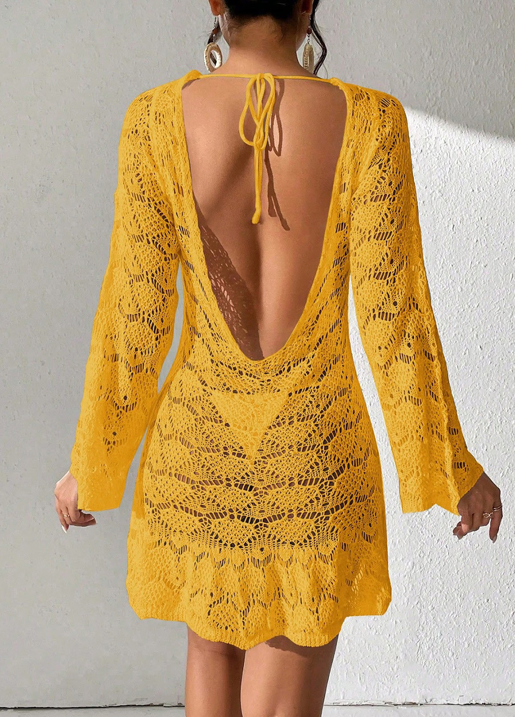 Помаранчева пляжна сукня з відкритою спиною SHEIN однотонна