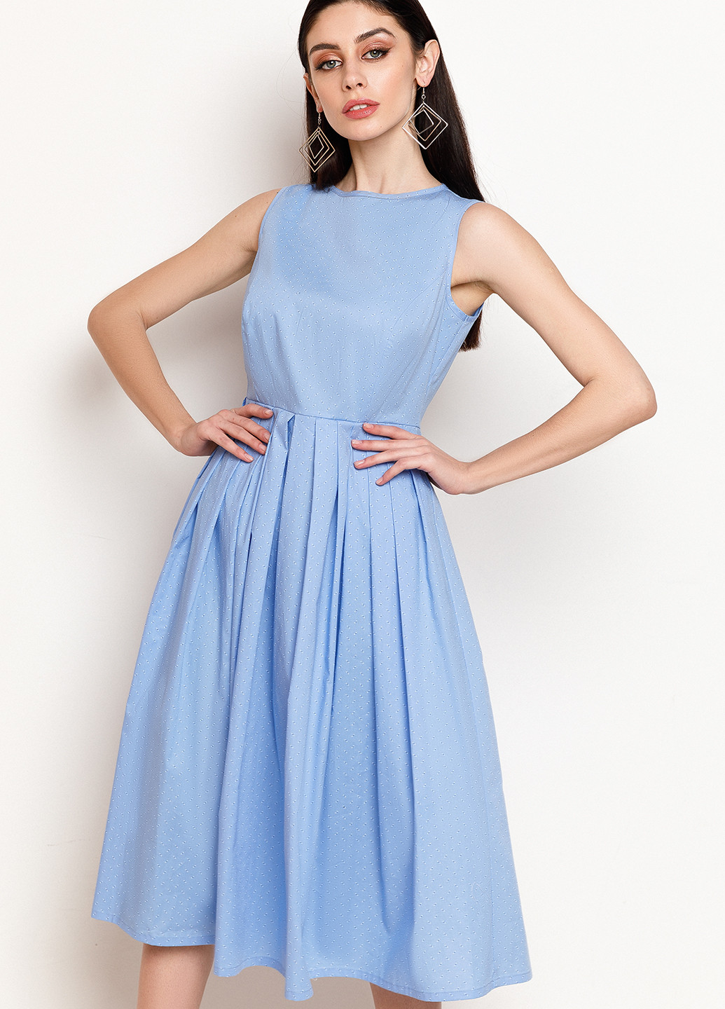 Голубое кэжуал платье плиссированное, колокол VONAVIN однотонное