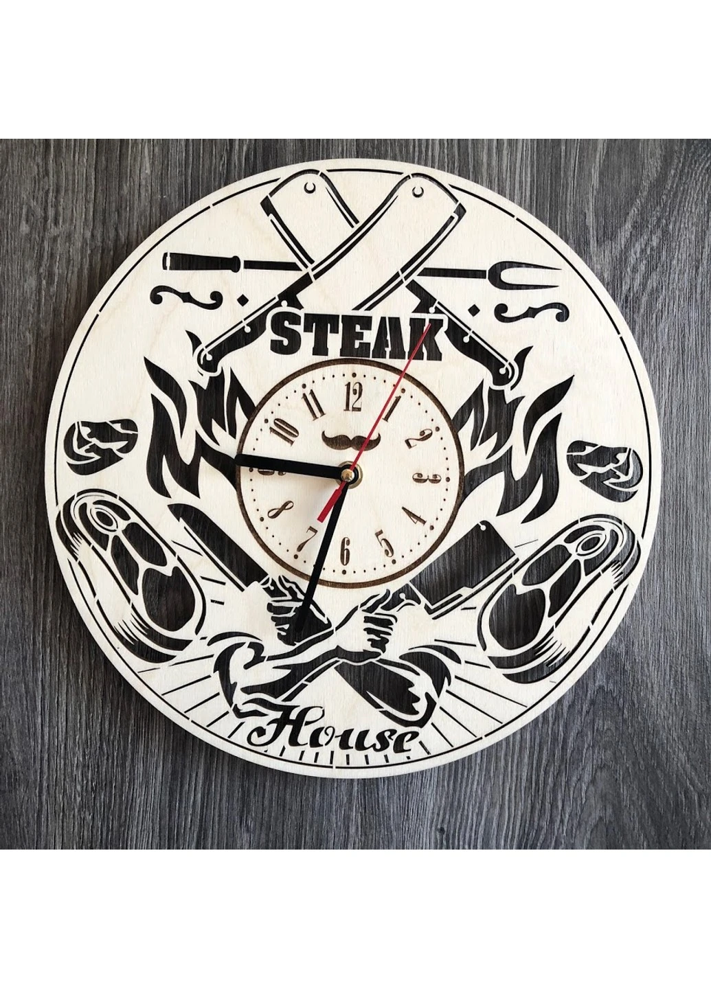 Тематические настенные часы из дерева «Steak House» 7Arts (253565948)