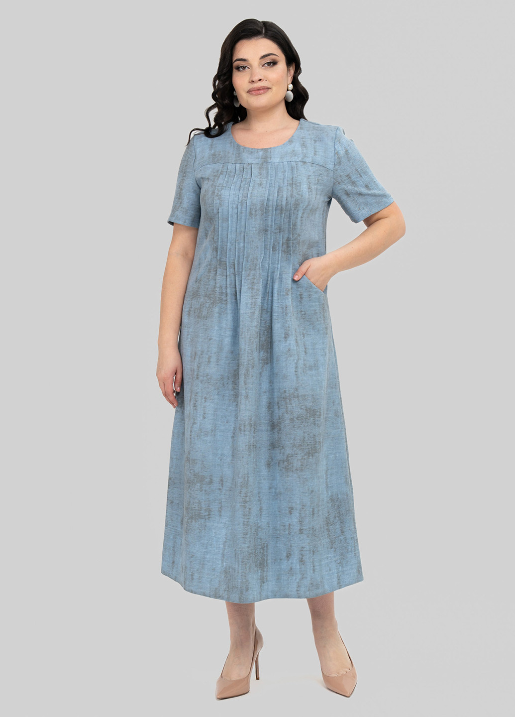 Светло-голубое кэжуал платье а-силуэт A'll Posa с абстрактным узором