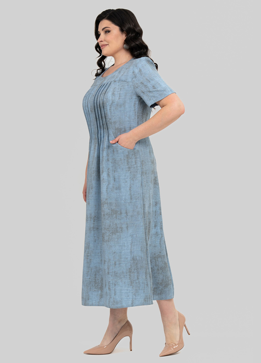 Светло-голубое кэжуал платье а-силуэт A'll Posa с абстрактным узором