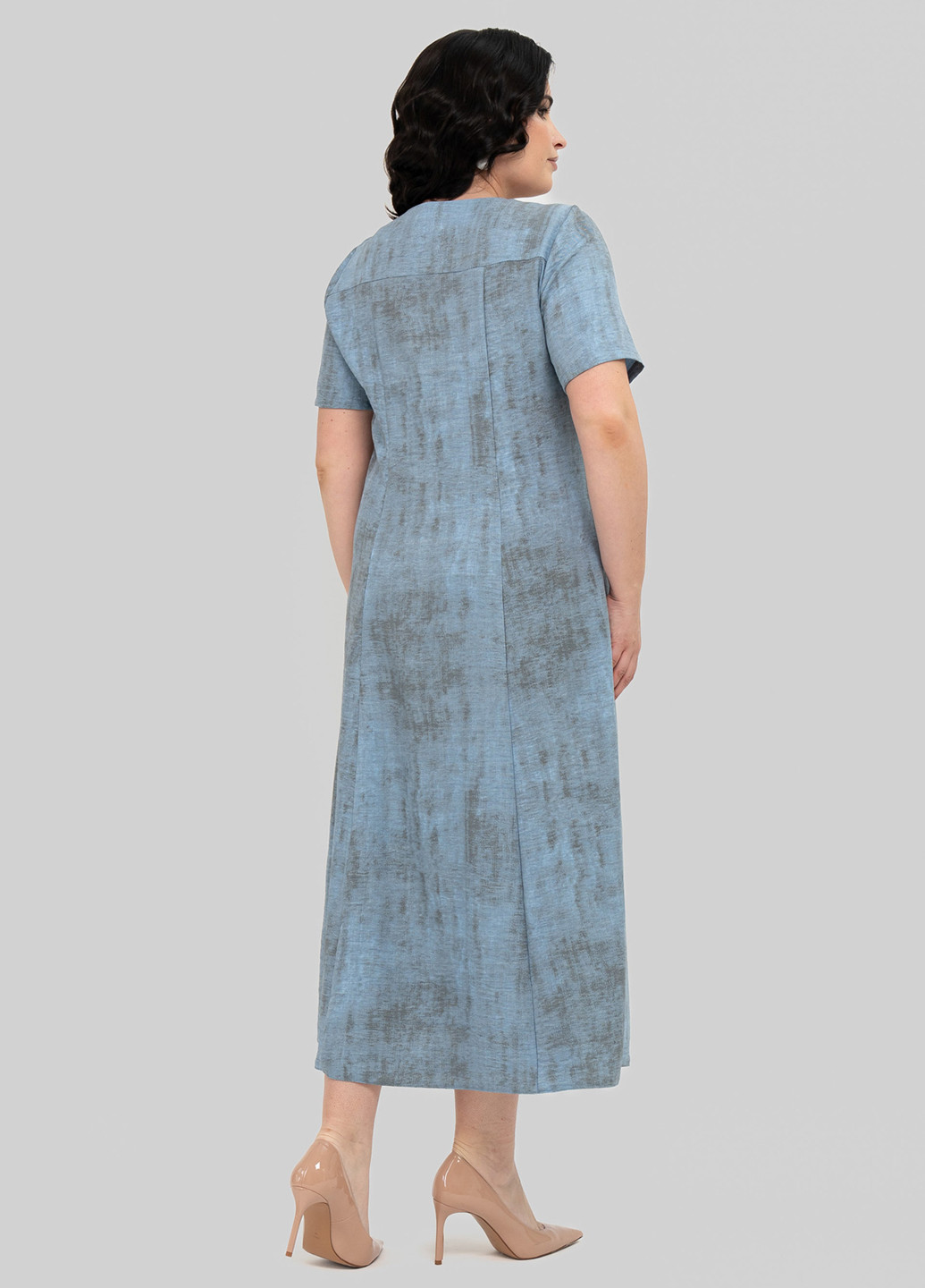 Светло-голубое кэжуал платье а-силуэт A'll Posa с абстрактным узором