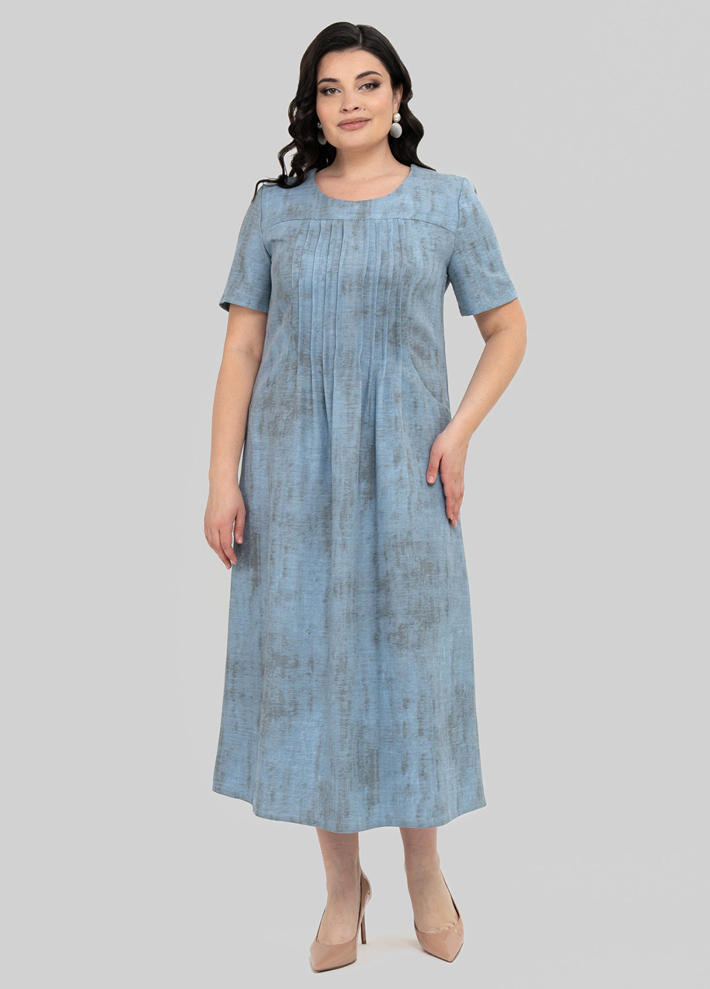 Светло-голубое кэжуал платье а-силуэт A'll Posa с абстрактным узором