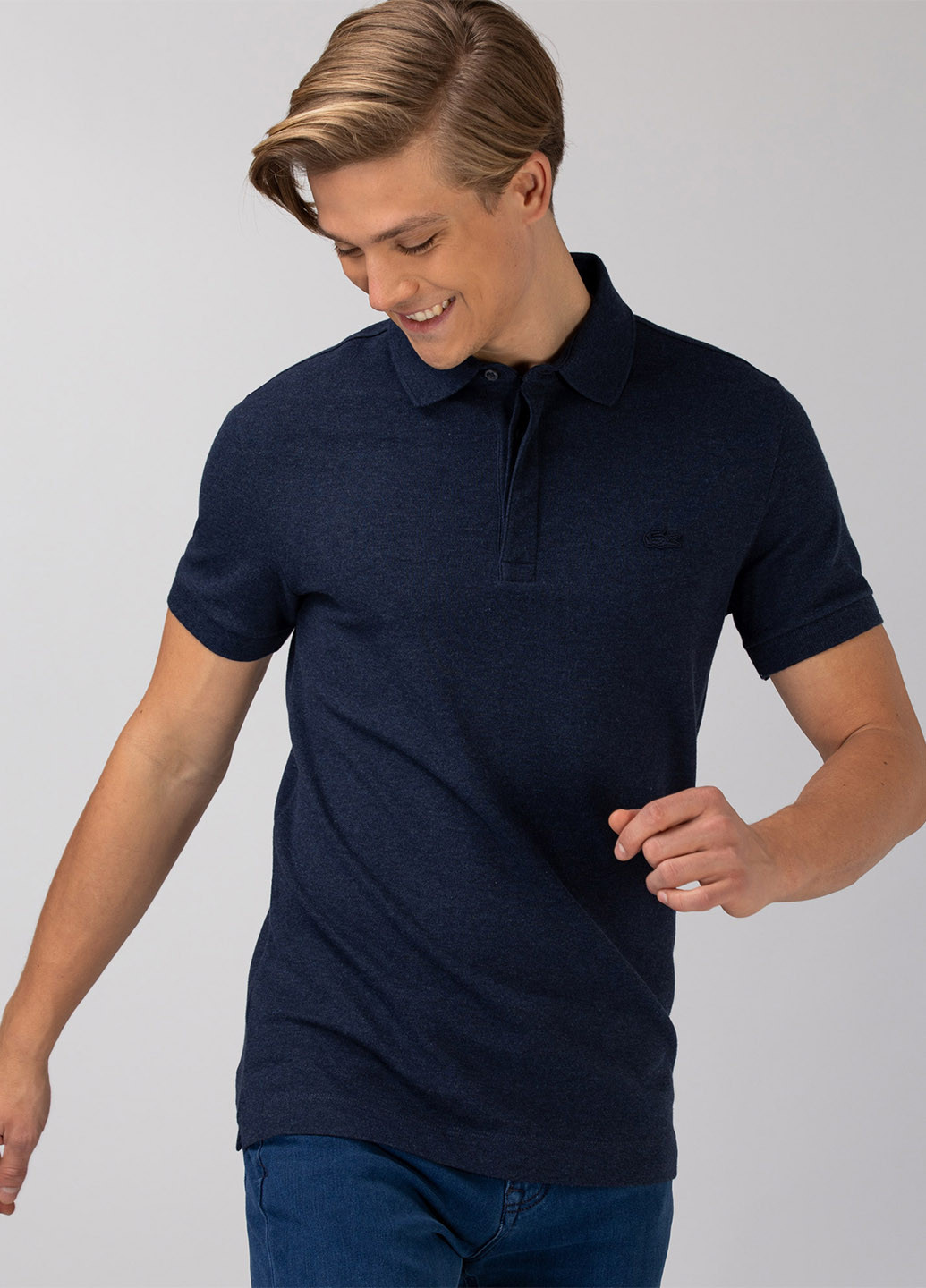 Темно-синяя футболка-поло для мужчин Lacoste меланжевая