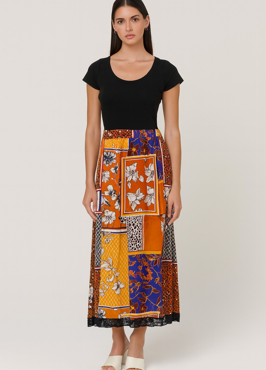 Цегляна кежуал сукня з пишною спідницею Sassofono з абстрактним візерунком