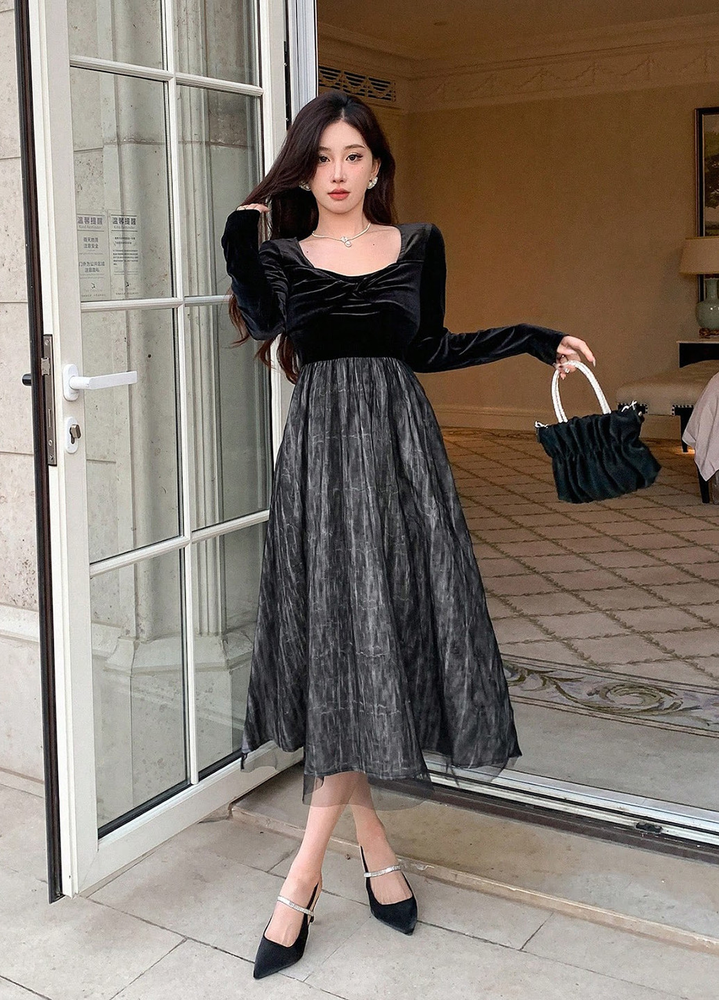 Черное кэжуал, вечернее платье клеш SHEIN однотонное