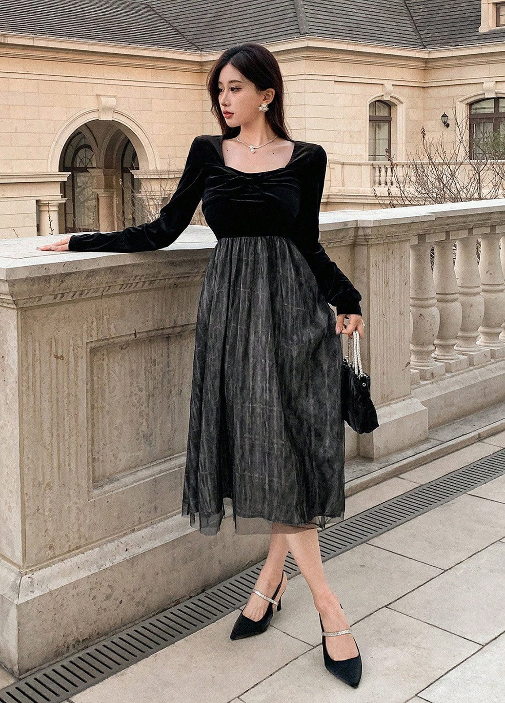 Черное кэжуал, вечернее платье клеш SHEIN однотонное