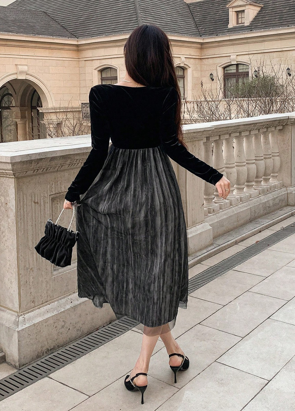 Черное кэжуал, вечернее платье клеш SHEIN однотонное