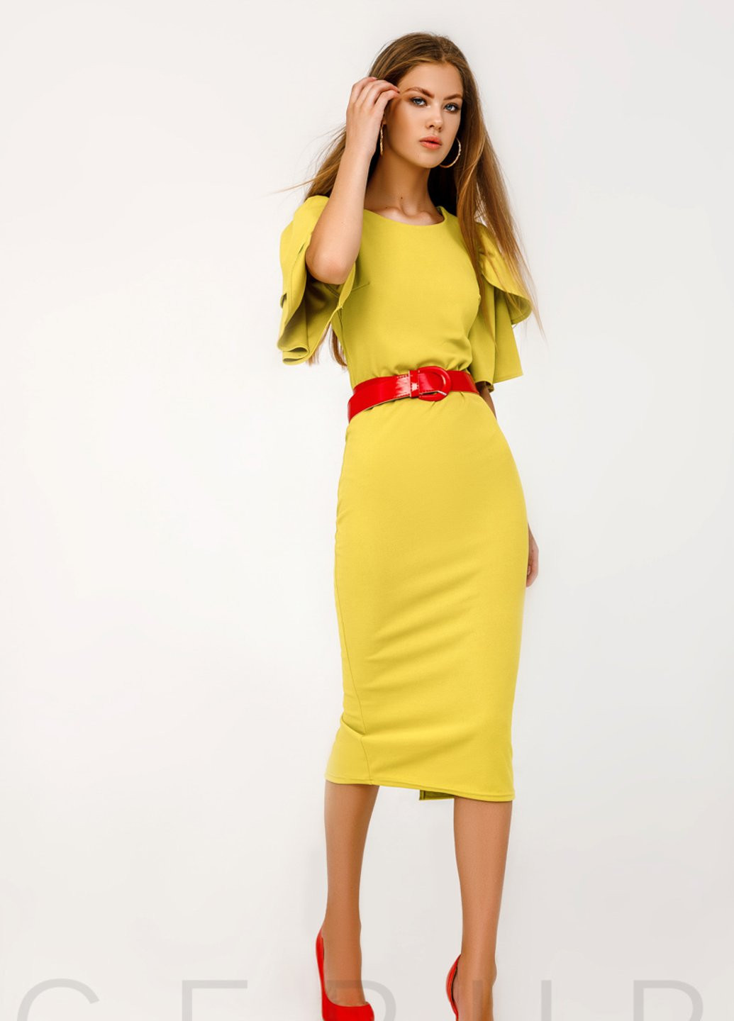 Жовтий ділова приталені плаття-міді Gepur однотонна