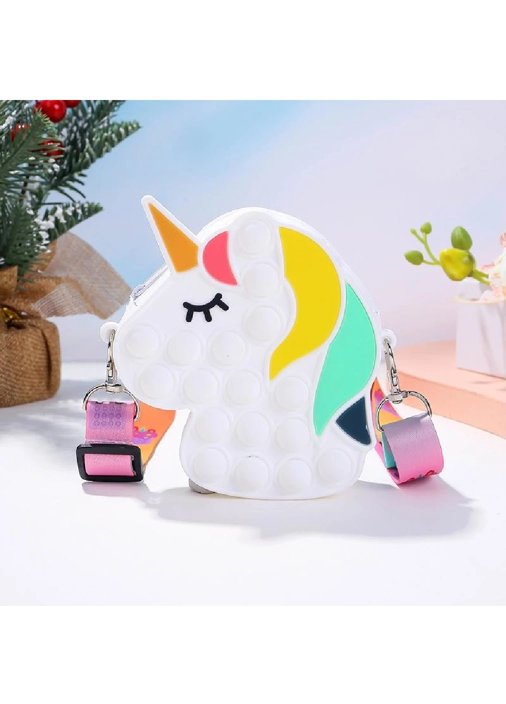 Іграшка сумка гаманець крос-боді антистрес Pop It Simple Dimple силіконова 12.5х4х12 см (473578-Prob) Єдиноріг білий Unbranded (255302472)