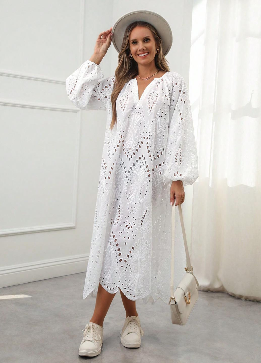 Белое кэжуал платье оверсайз SHEIN однотонное