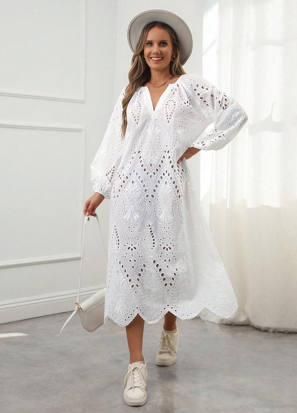 Белое кэжуал платье оверсайз SHEIN однотонное