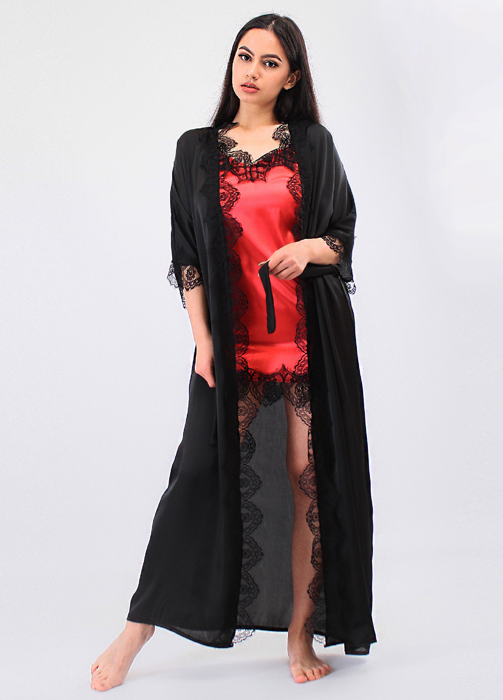 Вишневый демисезонный комплект (халат, пеньюар) Ghazel