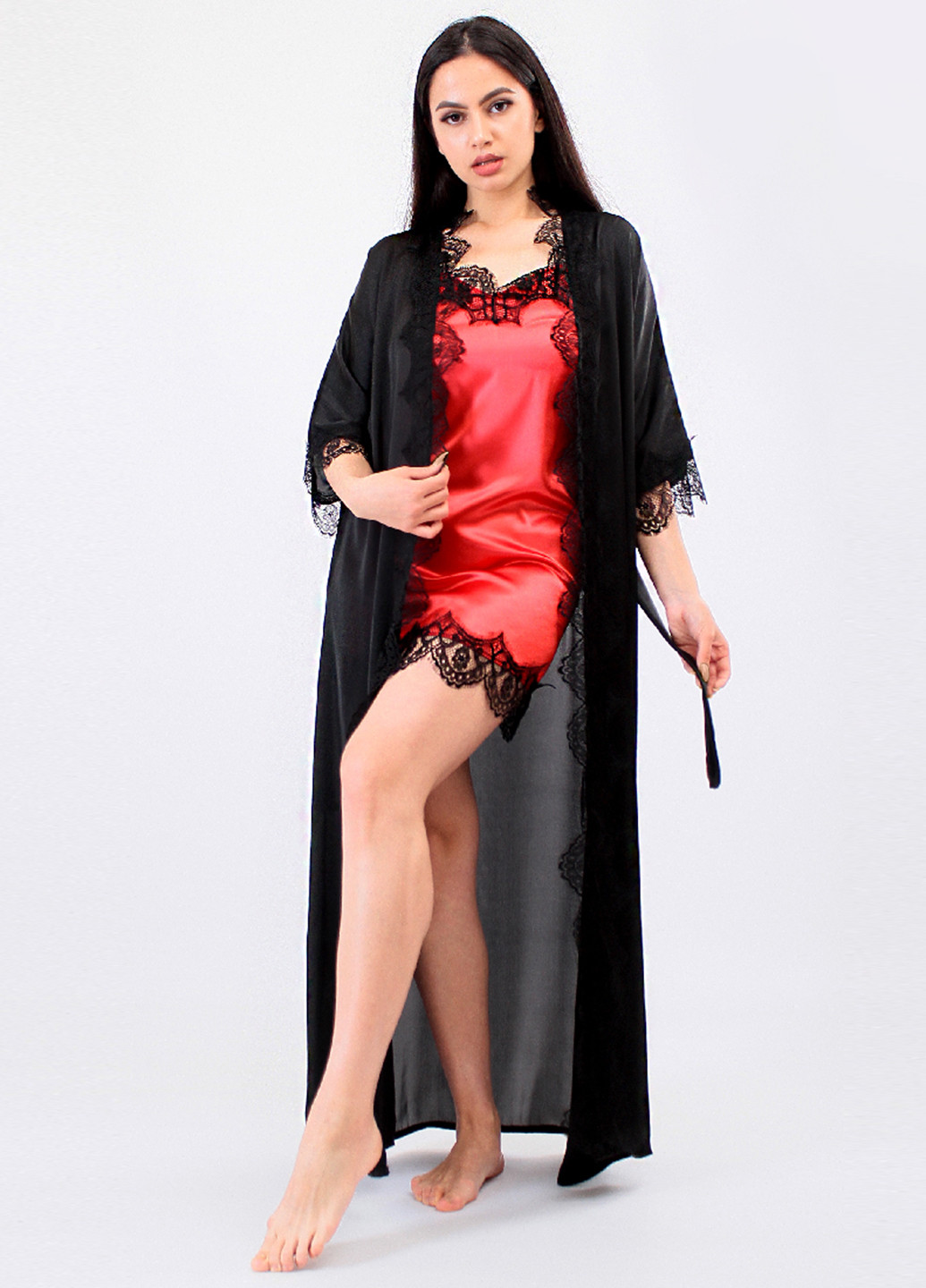 Вишневый демисезонный комплект (халат, пеньюар) Ghazel